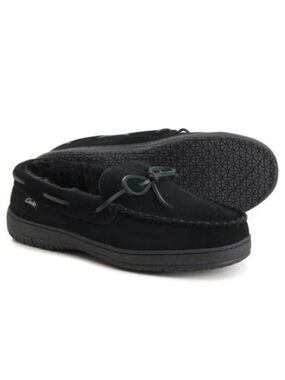 Clarks Men’s Black Suede Moccasin Slip-On with Bow